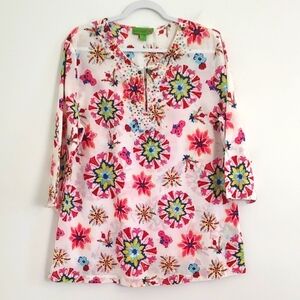 Island Republic Summer Colorful Cotton Floral Print Tunic Top/Size XL